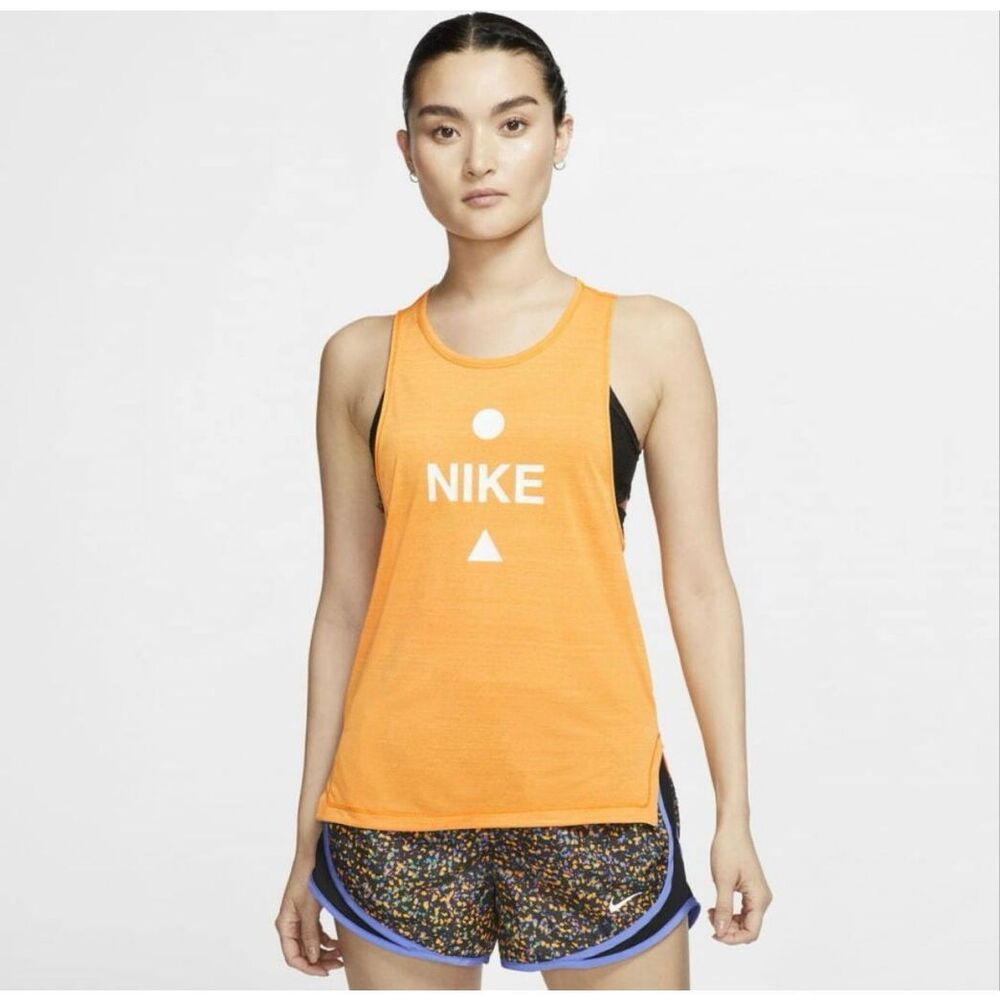 Nike Women's Icon Clash Dri-Fit Sportswear Performance Running Orange Tank Top S